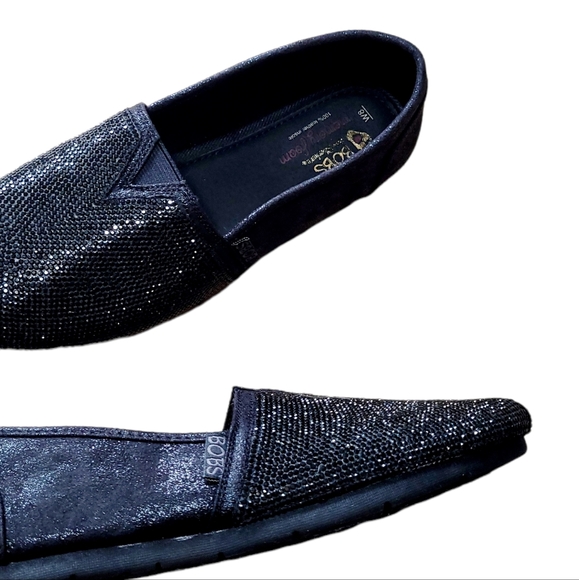 BOB'S SKECHER Black Glitter Plush Women's Size 8 Slip On Canvas Shoes - Picture 8 of 13